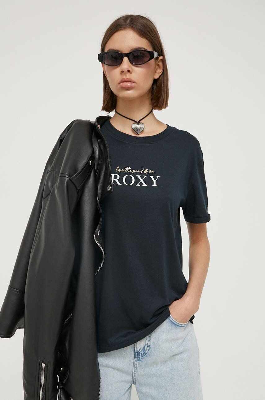 Roxy tricou din bumbac culoarea negru