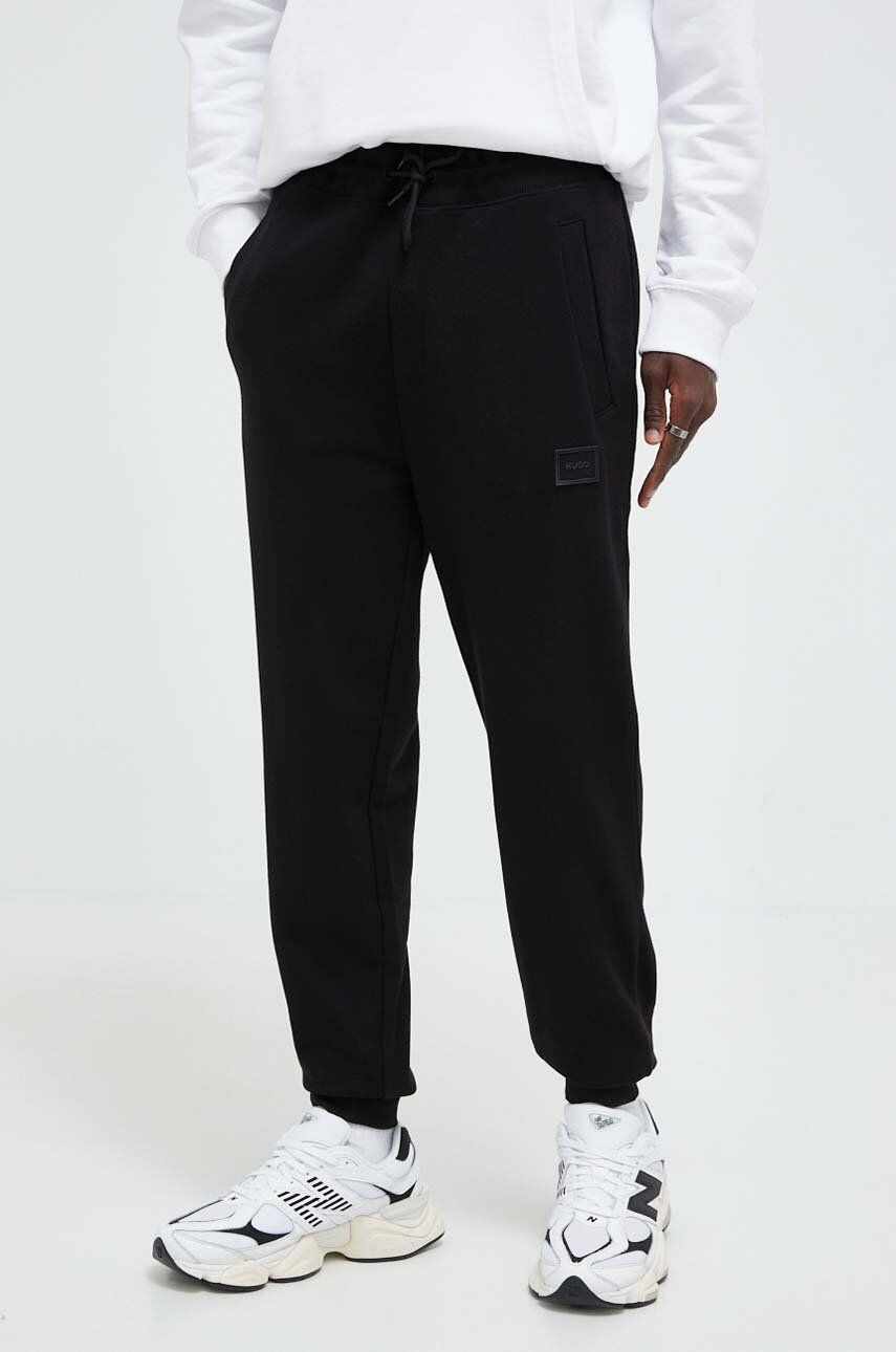 HUGO pantaloni de trening din bumbac culoarea negru, neted