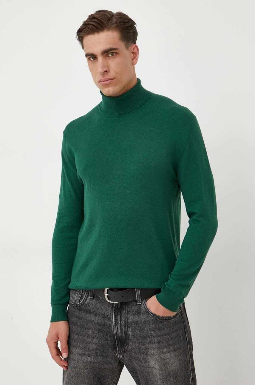 United Colors of Benetton pulover barbati, culoarea verde, light, cu guler