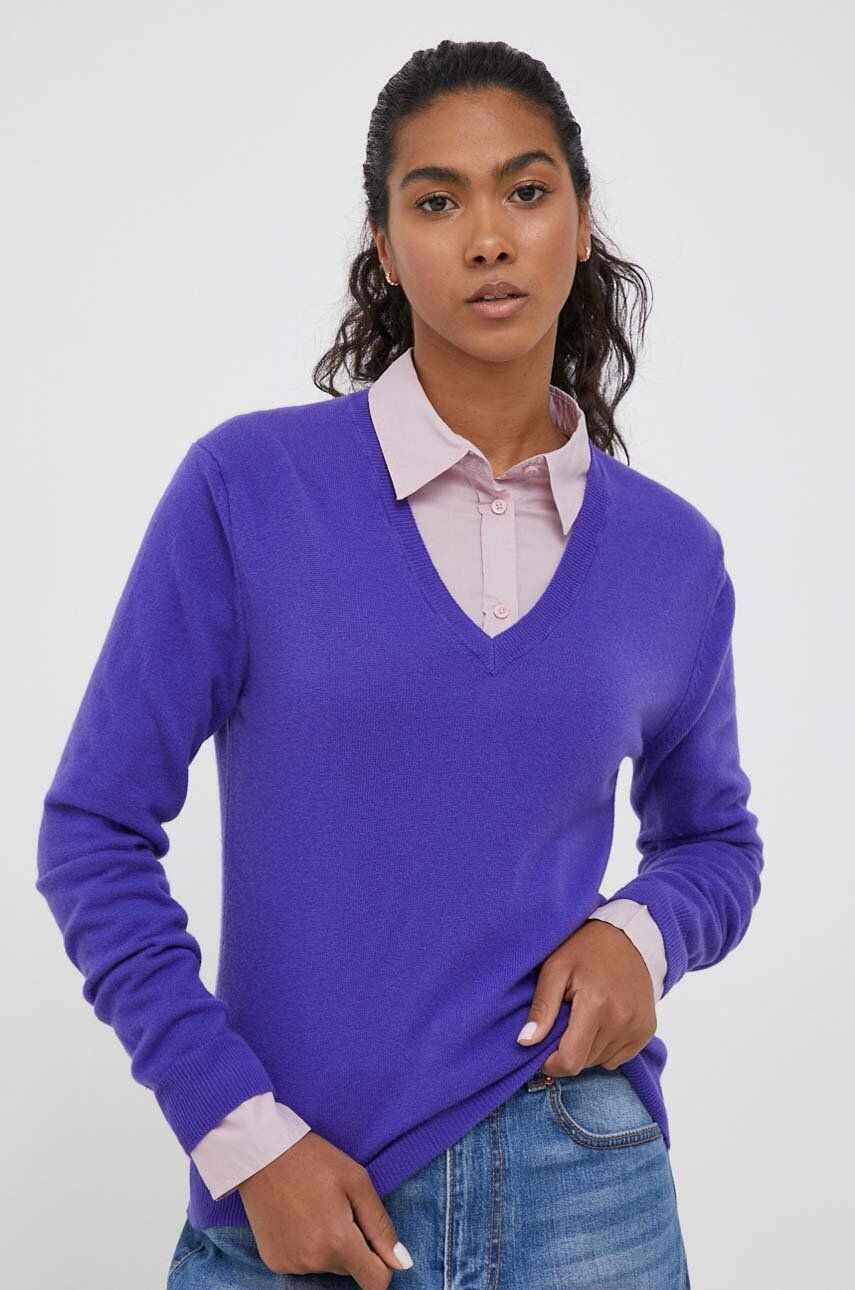 United Colors of Benetton pulover de lana femei, culoarea violet, light