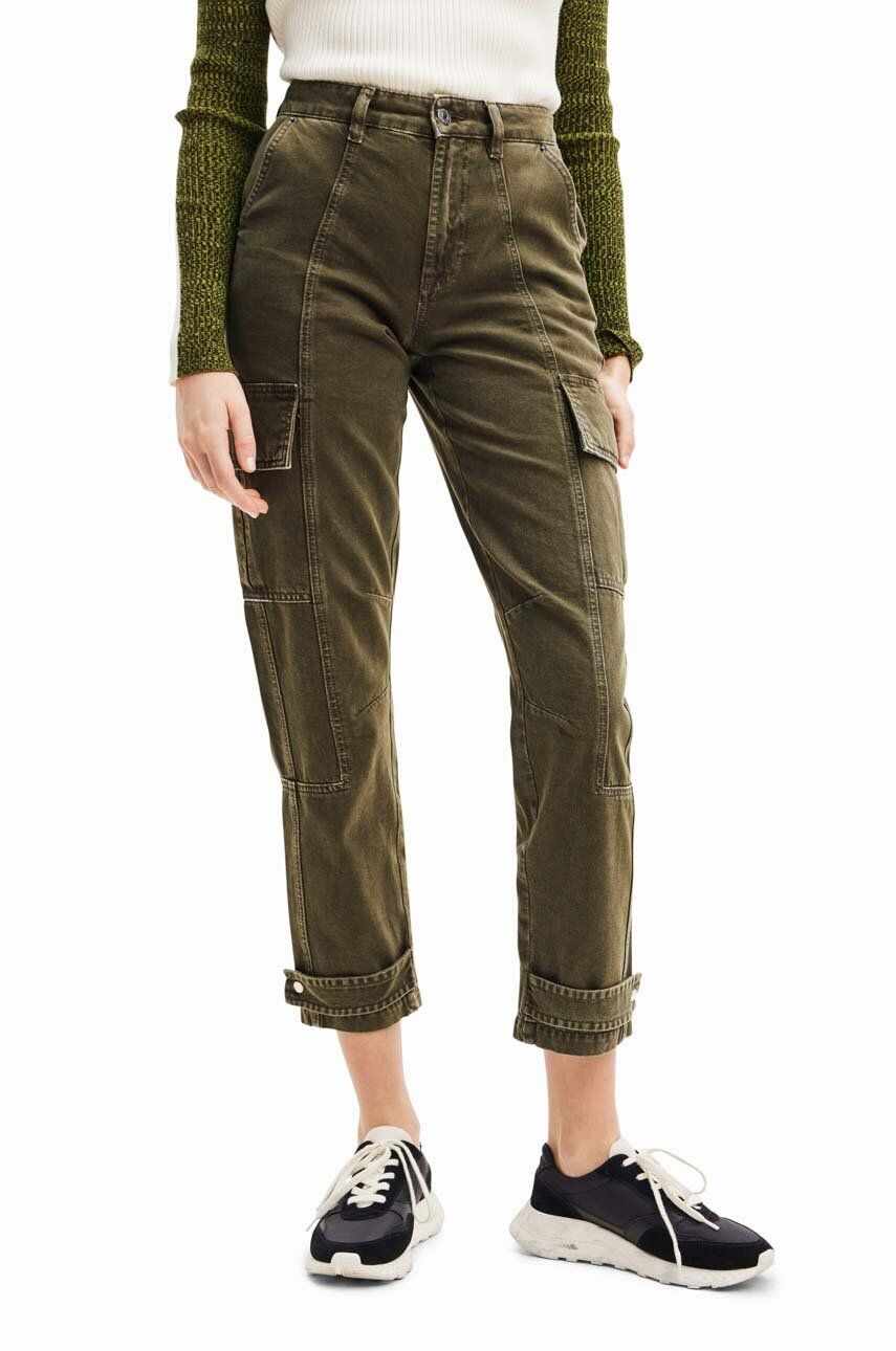 Desigual pantaloni femei, culoarea verde