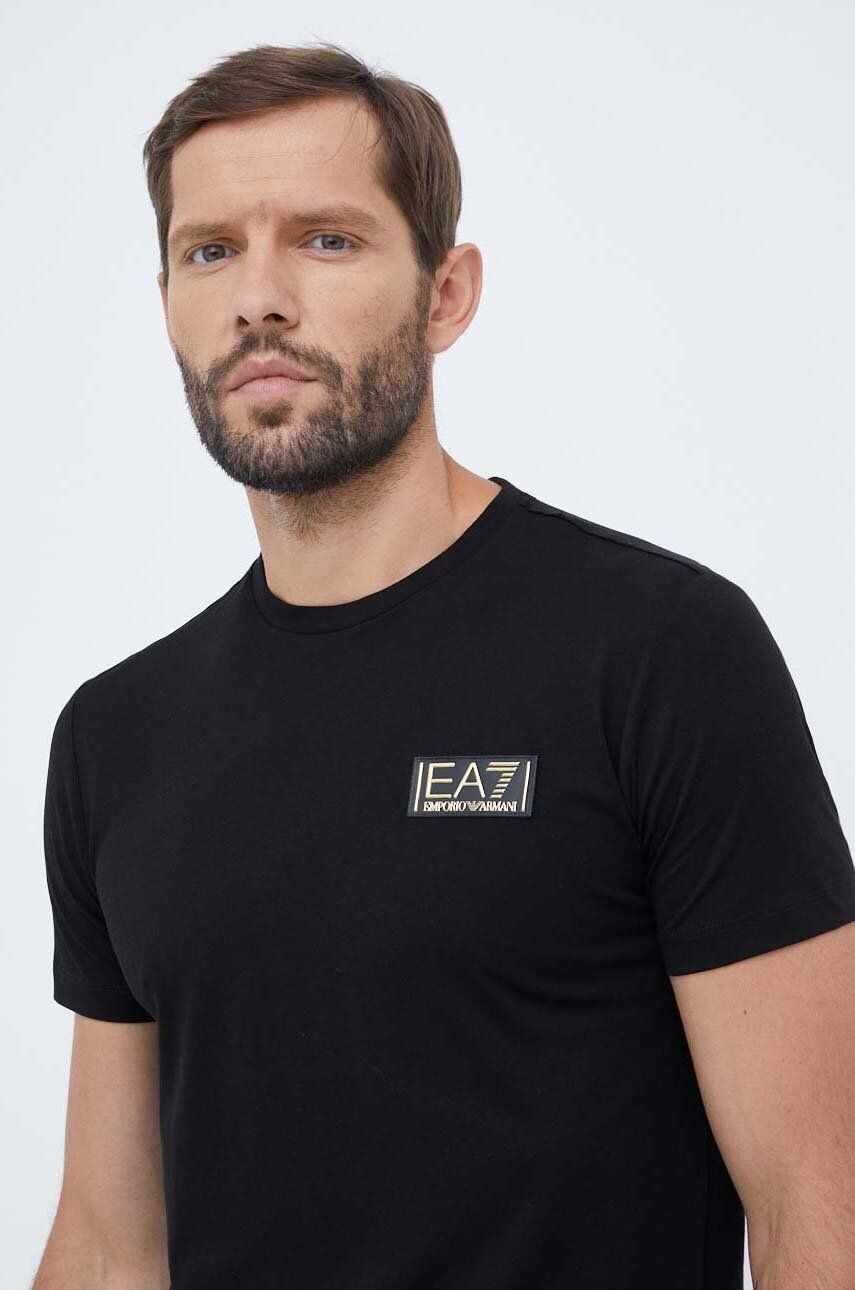 EA7 Emporio Armani tricou din bumbac culoarea negru, neted