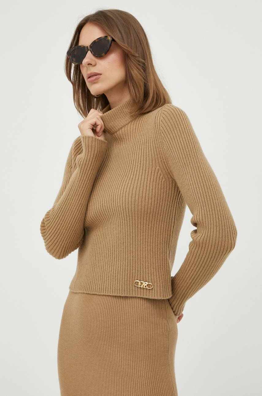 MICHAEL Michael Kors pulover de lana femei, culoarea maro, cu turtleneck