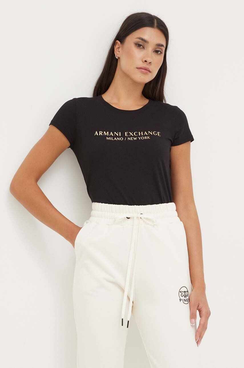 Armani Exchange tricou din bumbac culoarea negru