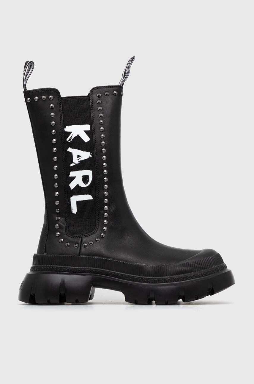 Karl Lagerfeld cizme de piele TREKKA MAX KC femei, culoarea negru, cu platforma, KL43591