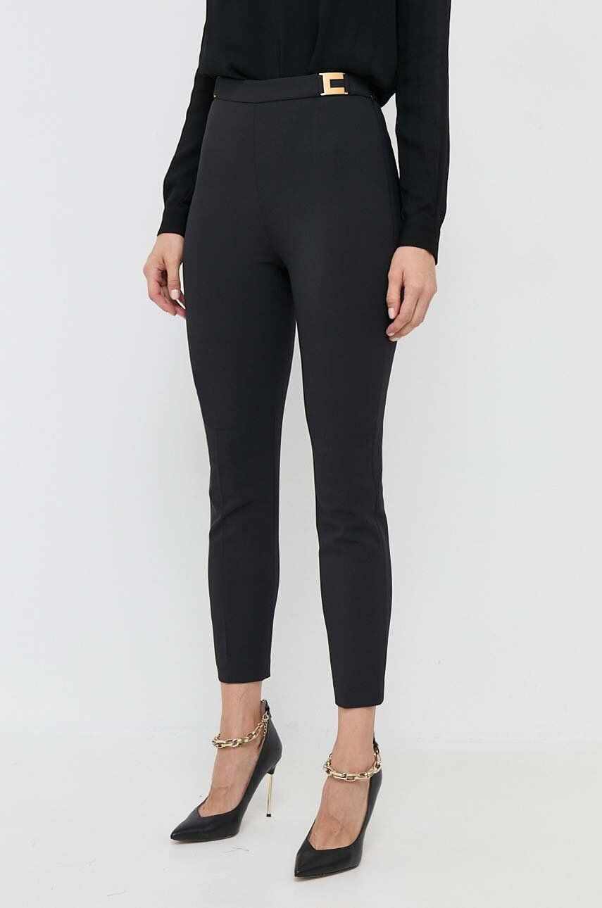 Elisabetta Franchi pantaloni femei, culoarea negru, mulata, high waist