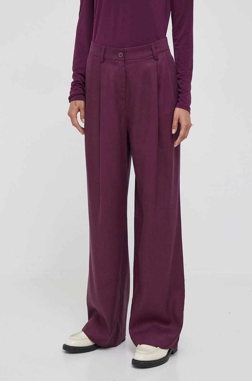 Sisley pantaloni femei, culoarea violet, lat, high waist