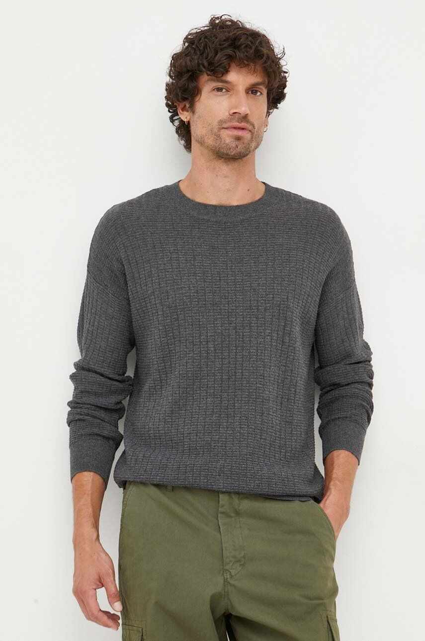Sisley pulover din amestec de lana barbati, culoarea gri, light