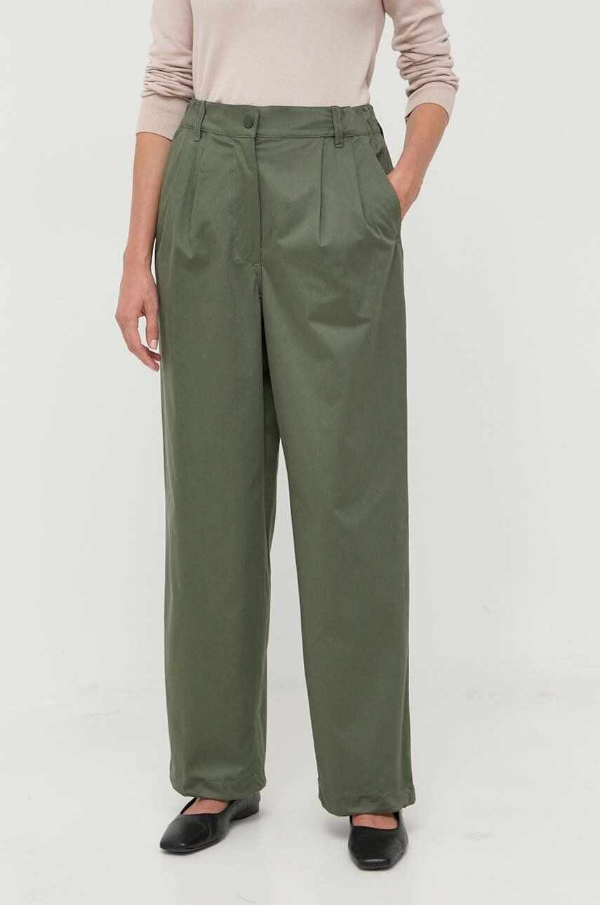 Weekend Max Mara pantaloni femei, culoarea verde, lat, high waist