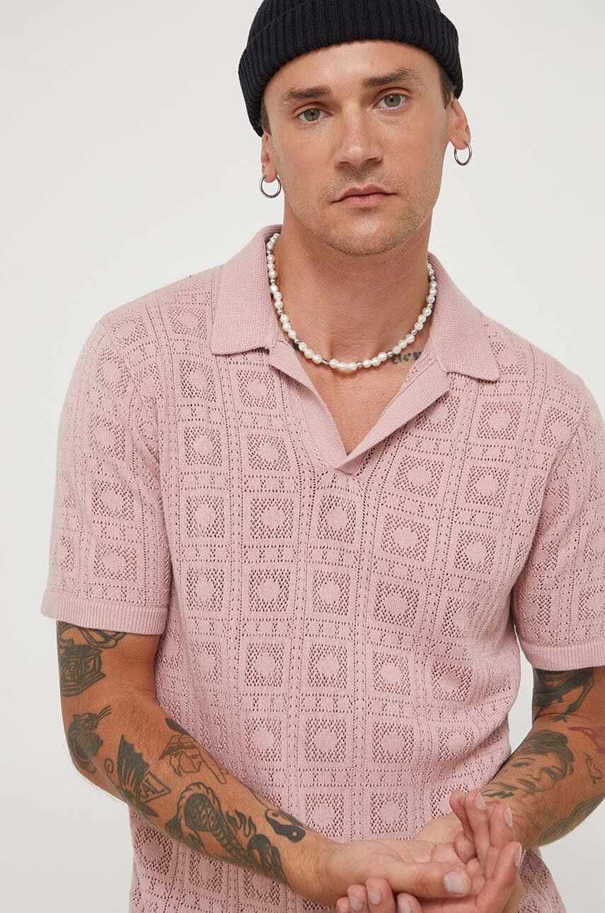 Hollister Co. tricou polo barbati, culoarea roz, neted