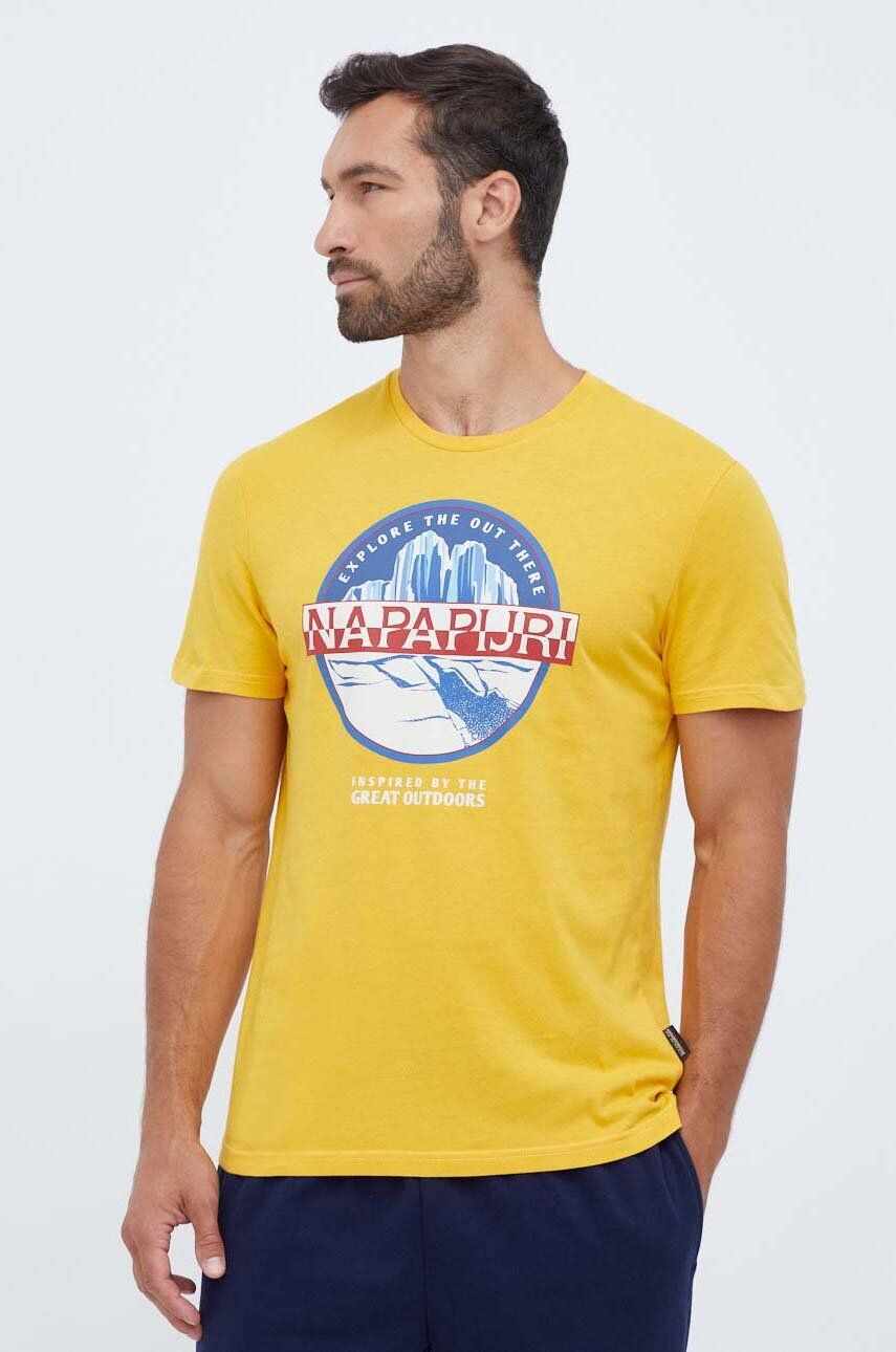Napapijri tricou din bumbac culoarea galben, cu imprimeu