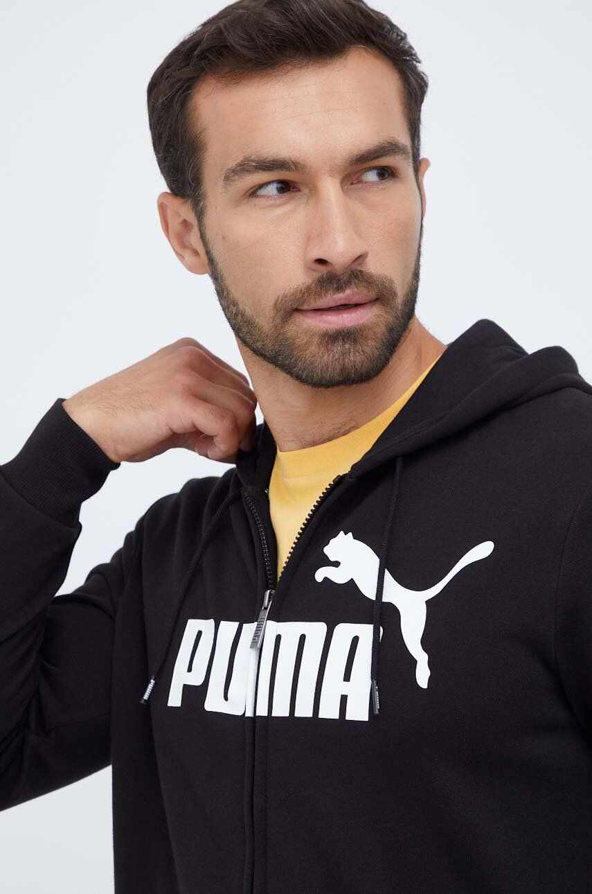 Puma bluza barbati, culoarea negru, cu glugă, cu imprimeu