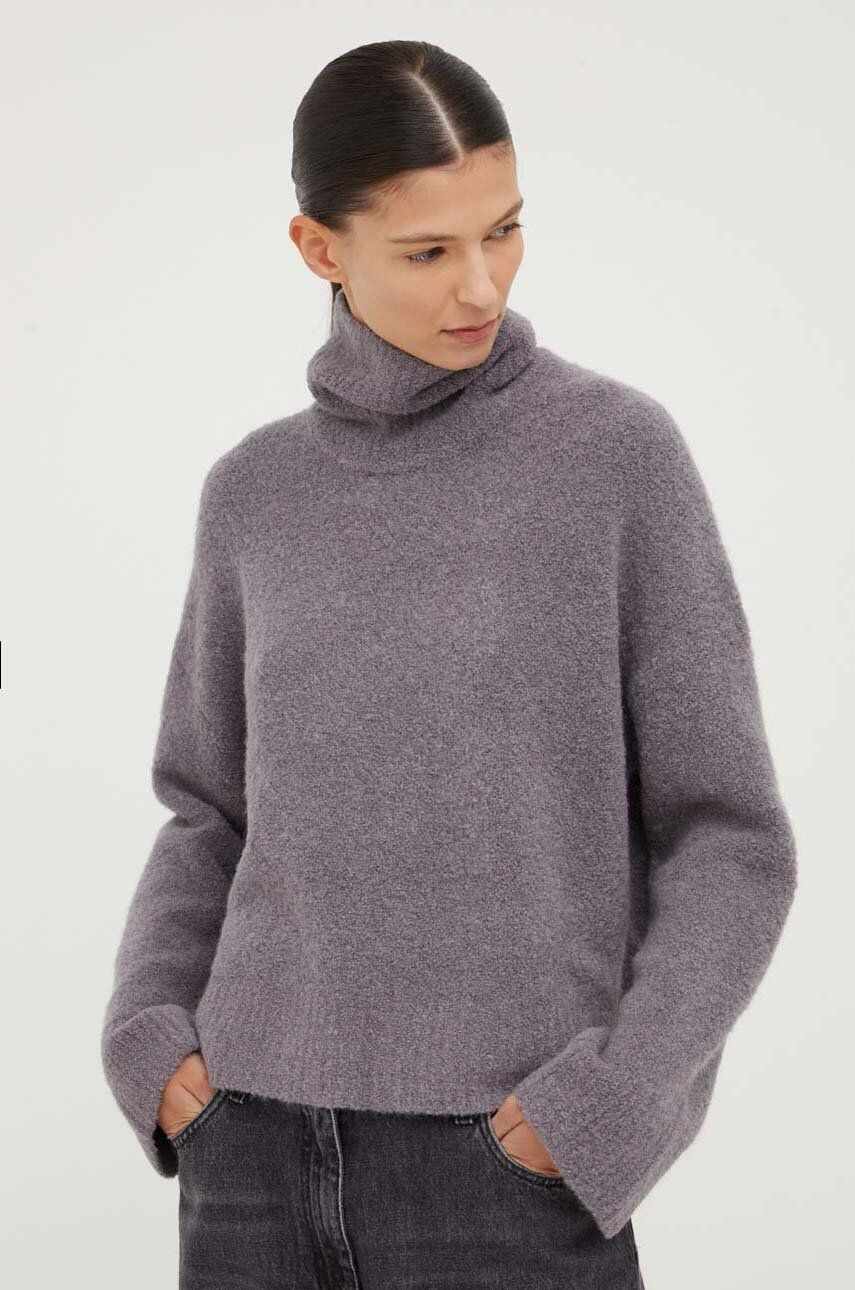 Samsoe Samsoe pulover de lana femei, culoarea gri, călduros, cu guler