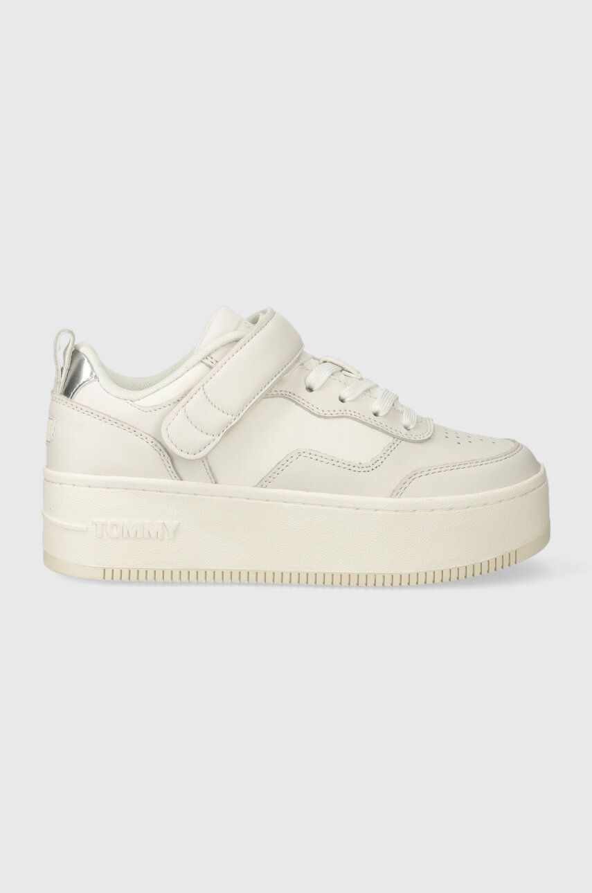 Tommy Jeans sneakers din piele TJW FLATFORM VELCRO culoarea alb, EN0EN02539