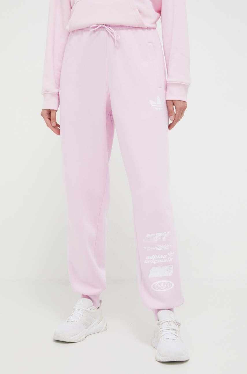 adidas Originals pantaloni de trening culoarea roz, cu imprimeu