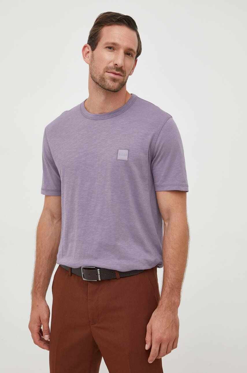 BOSS tricou din bumbac BOSS CASUAL culoarea violet, cu imprimeu