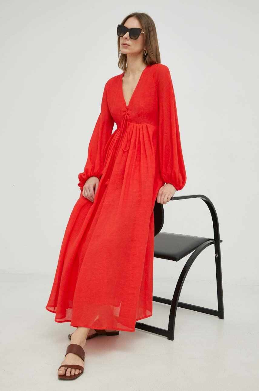 Weekend Max Mara rochie din amestec de in culoarea rosu, maxi, evazati