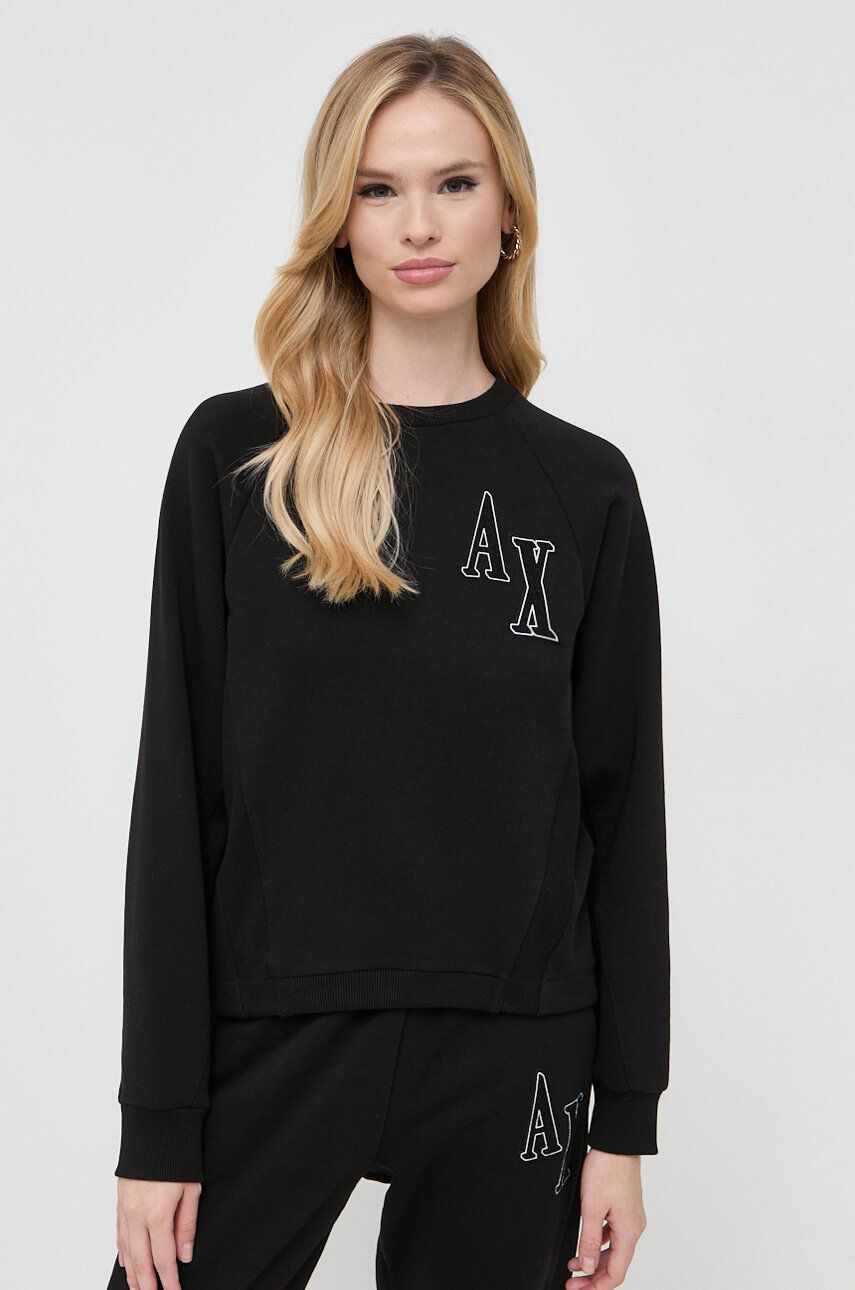 Armani Exchange bluza femei, culoarea negru, cu imprimeu