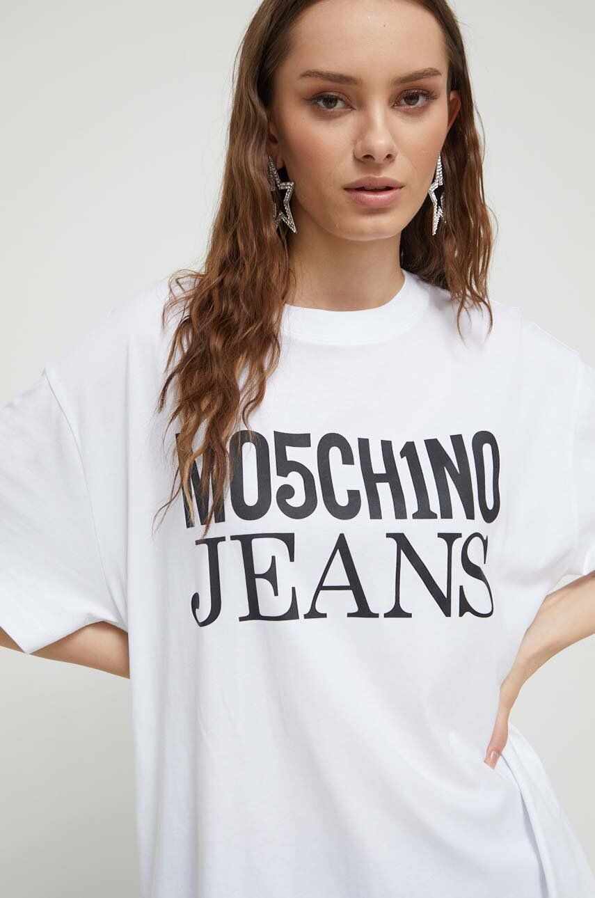Moschino Jeans tricou din bumbac culoarea alb