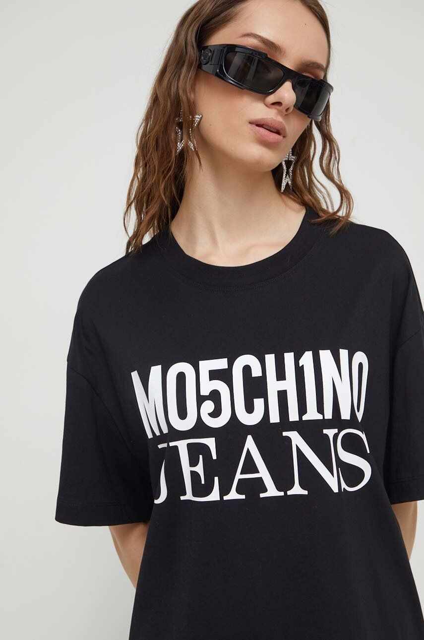 Moschino Jeans tricou din bumbac culoarea negru