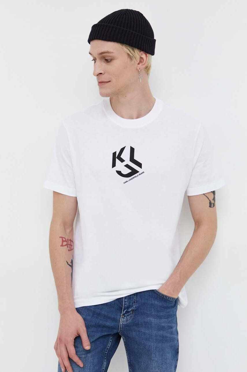 Karl Lagerfeld Jeans tricou din bumbac culoarea alb, cu imprimeu