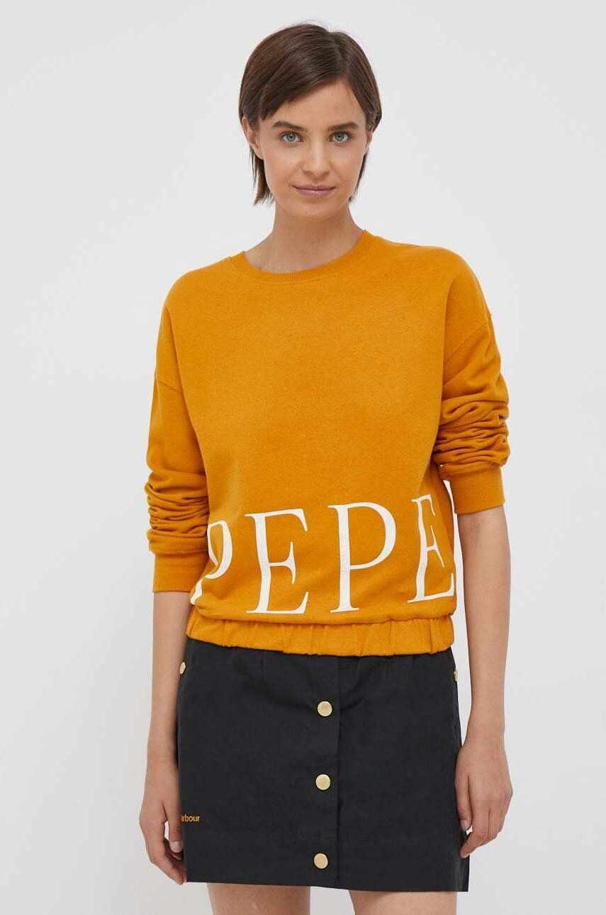 Pepe Jeans hanorac de bumbac femei, culoarea portocaliu, cu imprimeu
