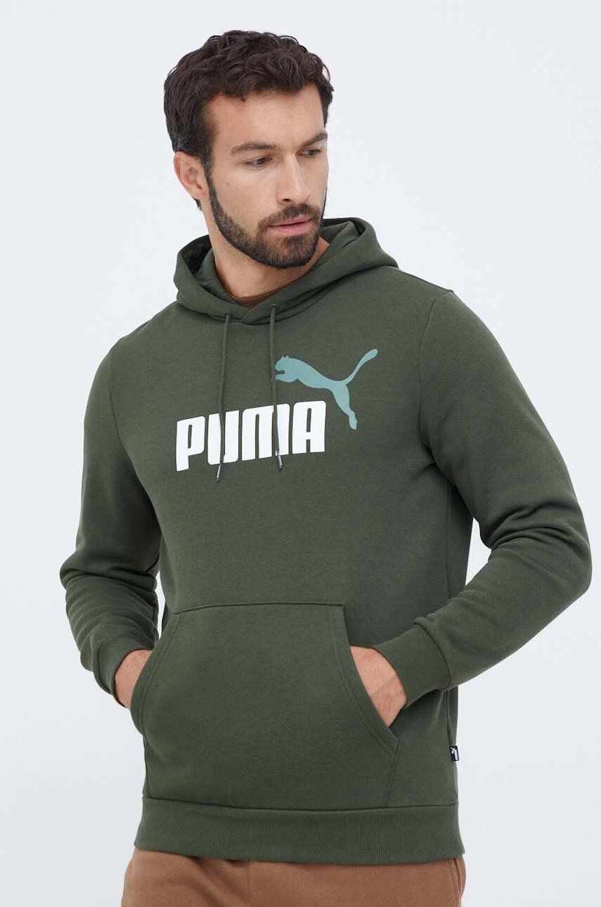 Puma bluza barbati, culoarea verde, cu glugă, cu imprimeu