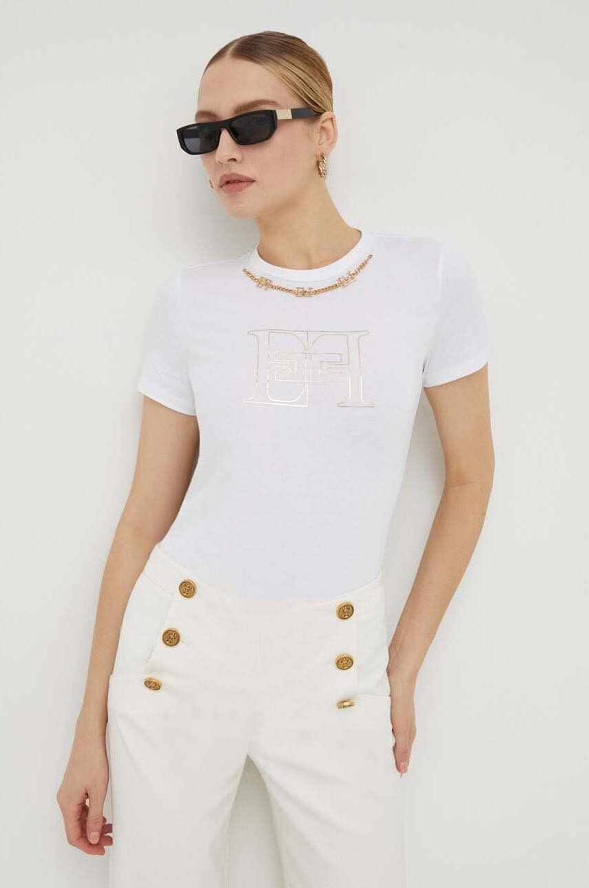Elisabetta Franchi tricou din bumbac culoarea alb