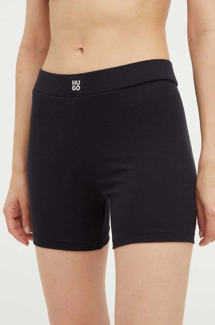 HUGO pantaloni scurți de lounge culoarea negru, neted, medium waist