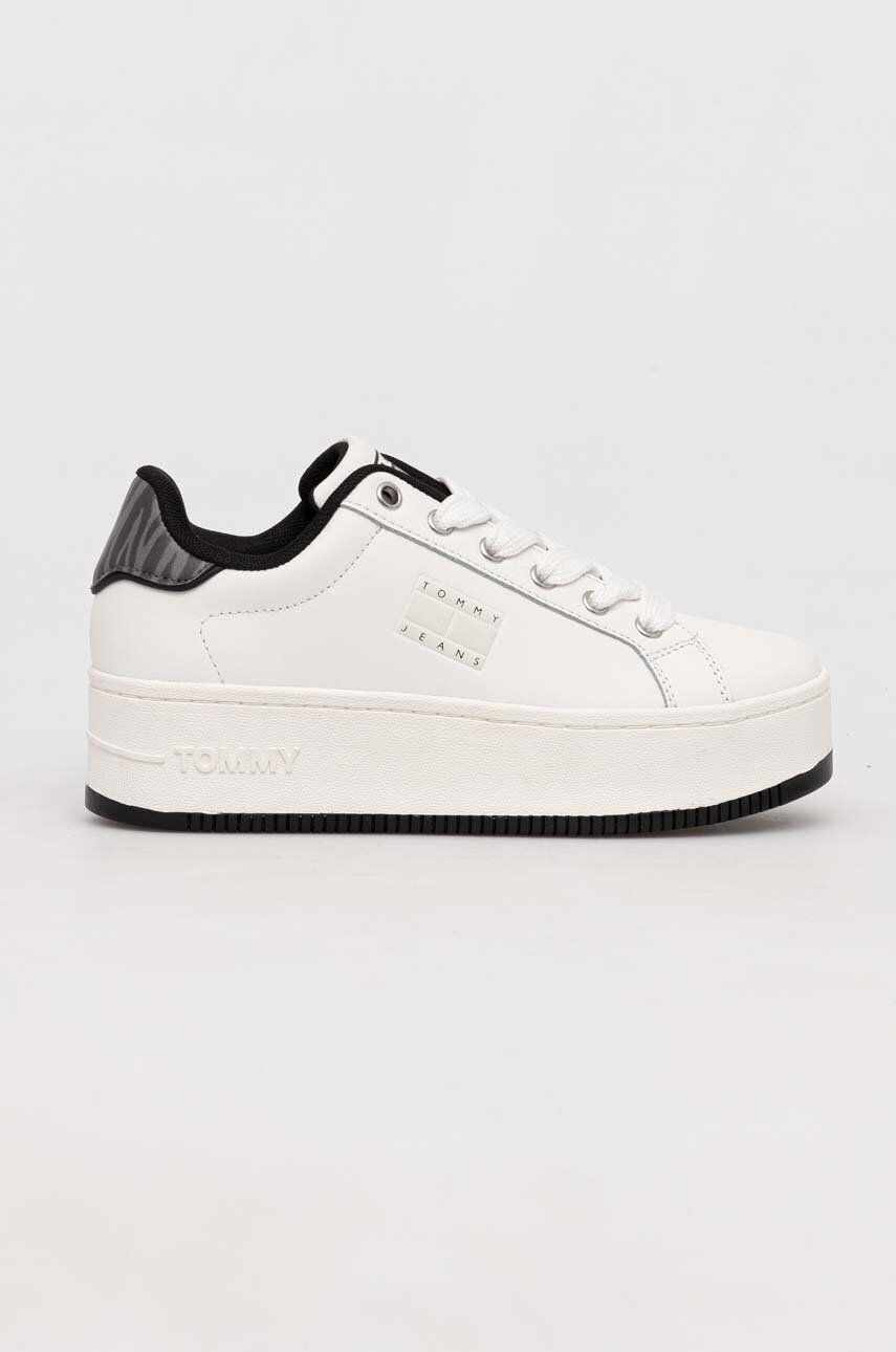 Tommy Jeans sneakers din piele TJW FLATFORM ANIMAL PRINT culoarea alb, EN0EN02537