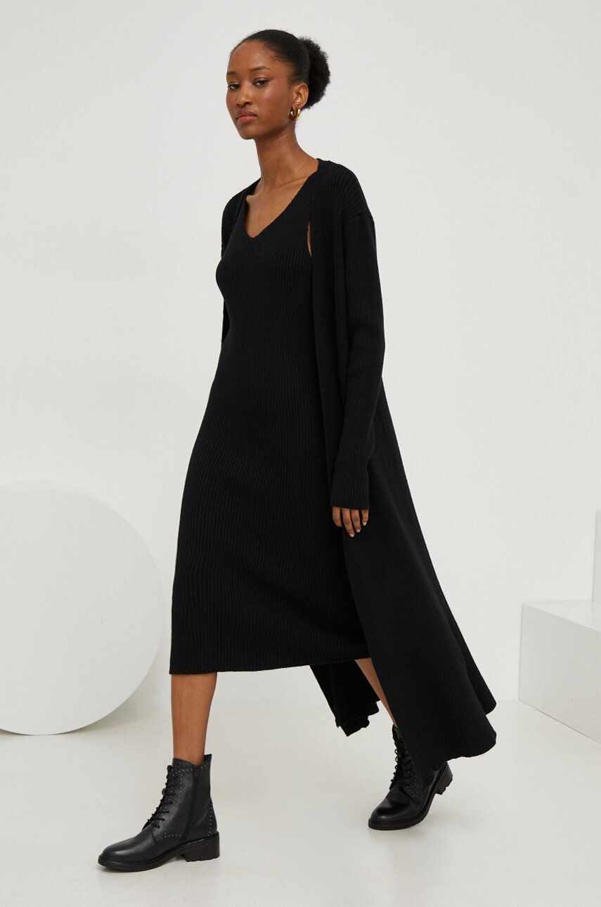 Answear Lab rochie și cardigan culoarea negru