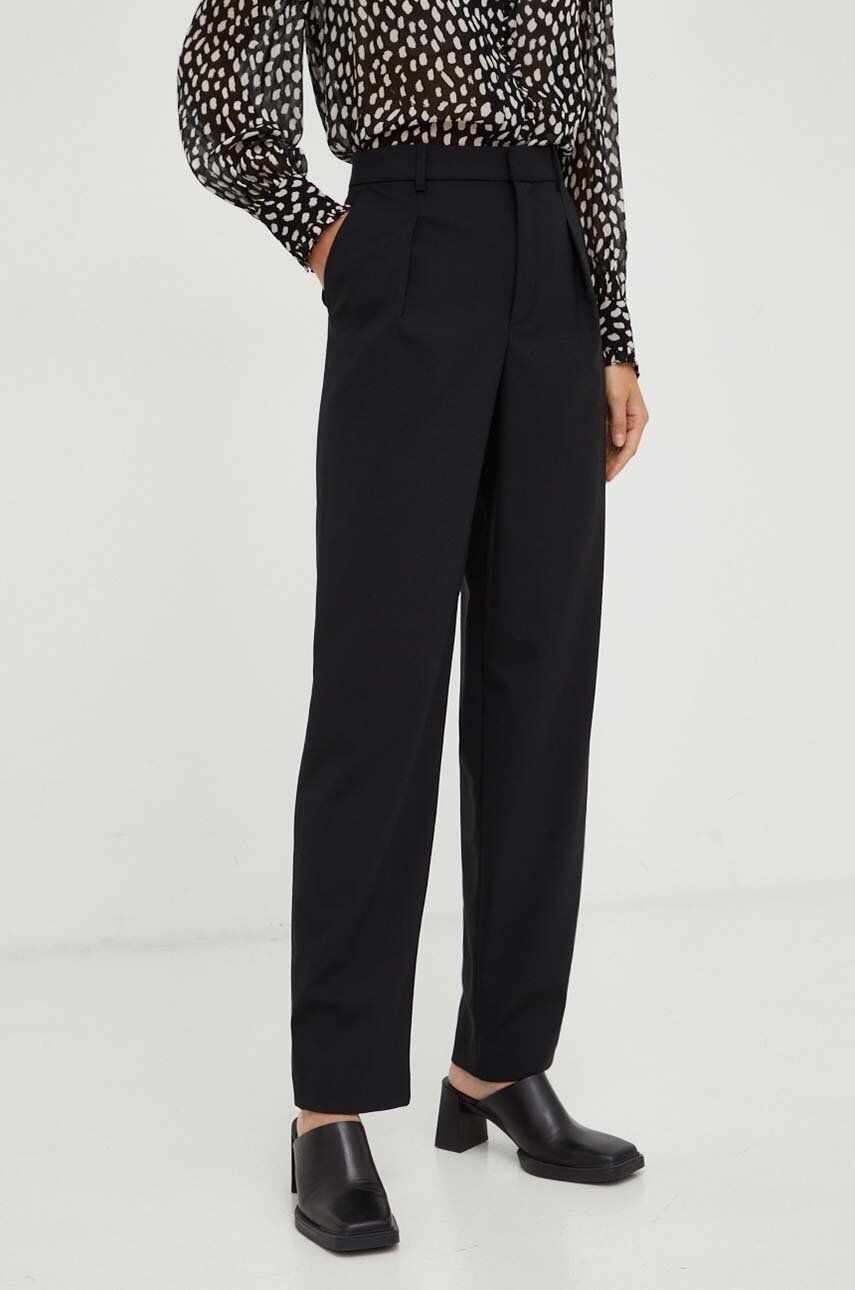 BA&SH pantaloni din lana culoarea negru, drept, high waist