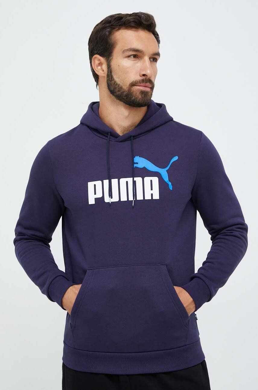 Puma bluza barbati, culoarea albastru marin, cu glugă, cu imprimeu
