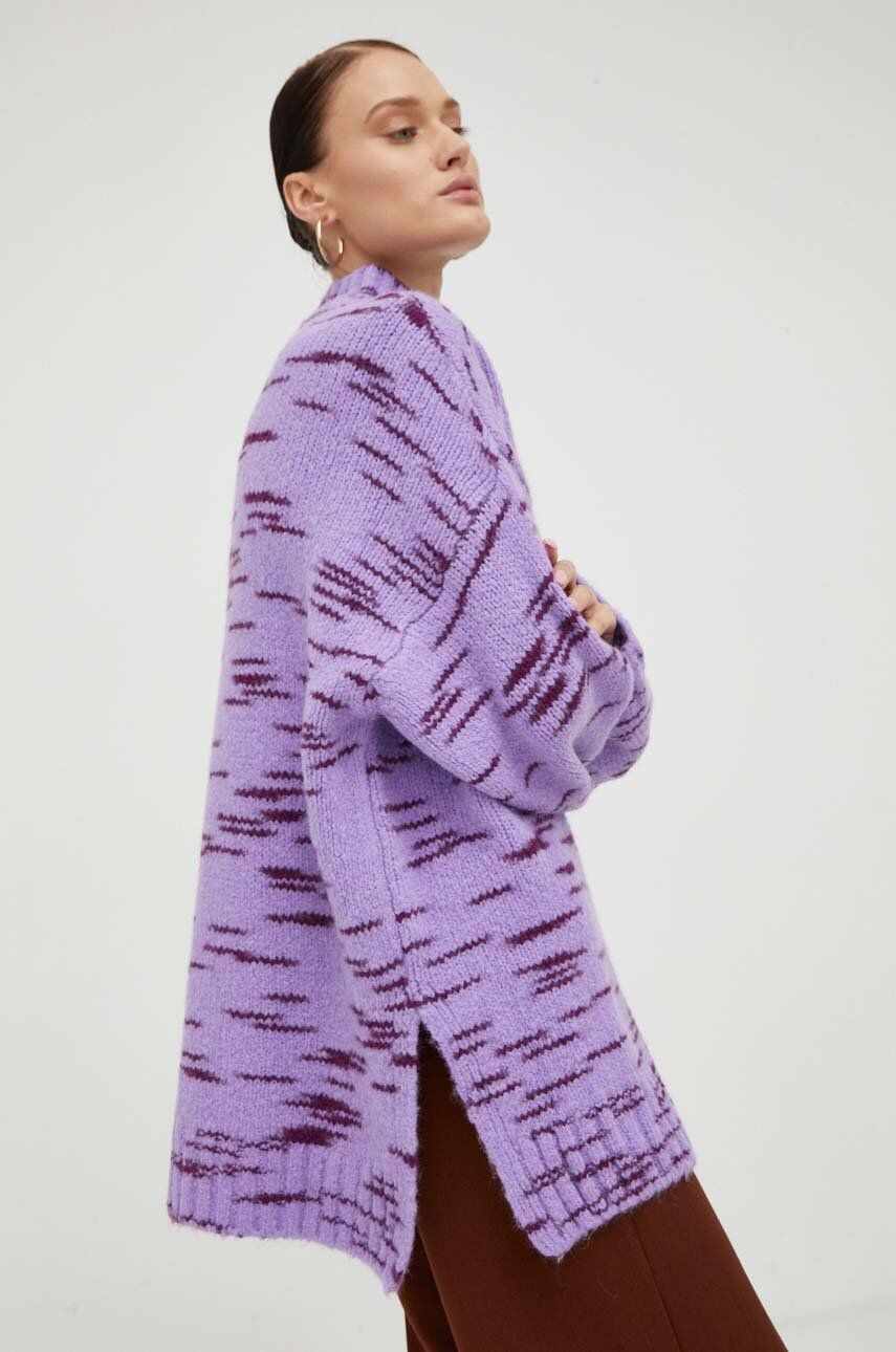 Samsoe Samsoe pulover din amestec de lana femei, culoarea violet, cu turtleneck