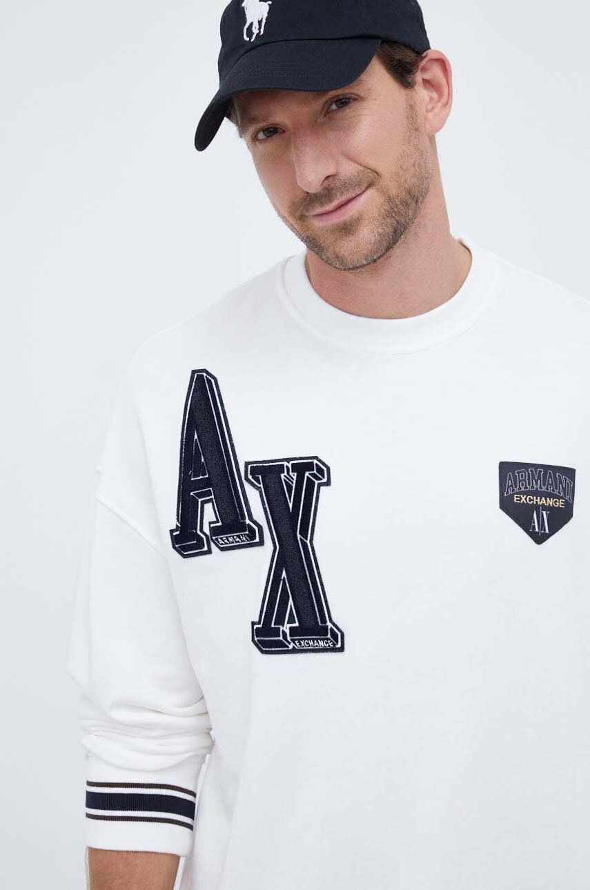 Armani Exchange bluza barbati, culoarea alb, cu imprimeu
