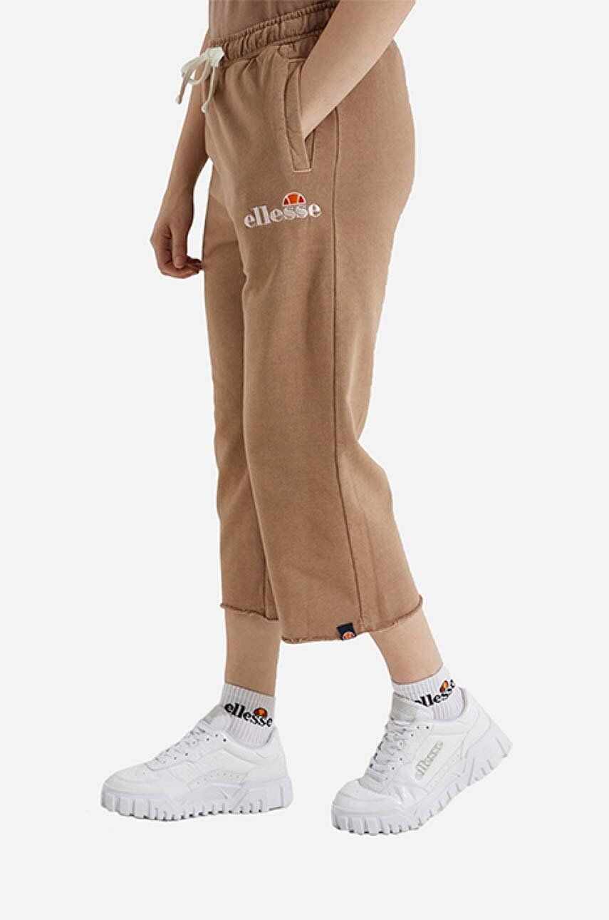 Ellesse pantaloni de trening din bumbac Taran Cropped Jog culoarea maro, medium waist SGM14012-PINK