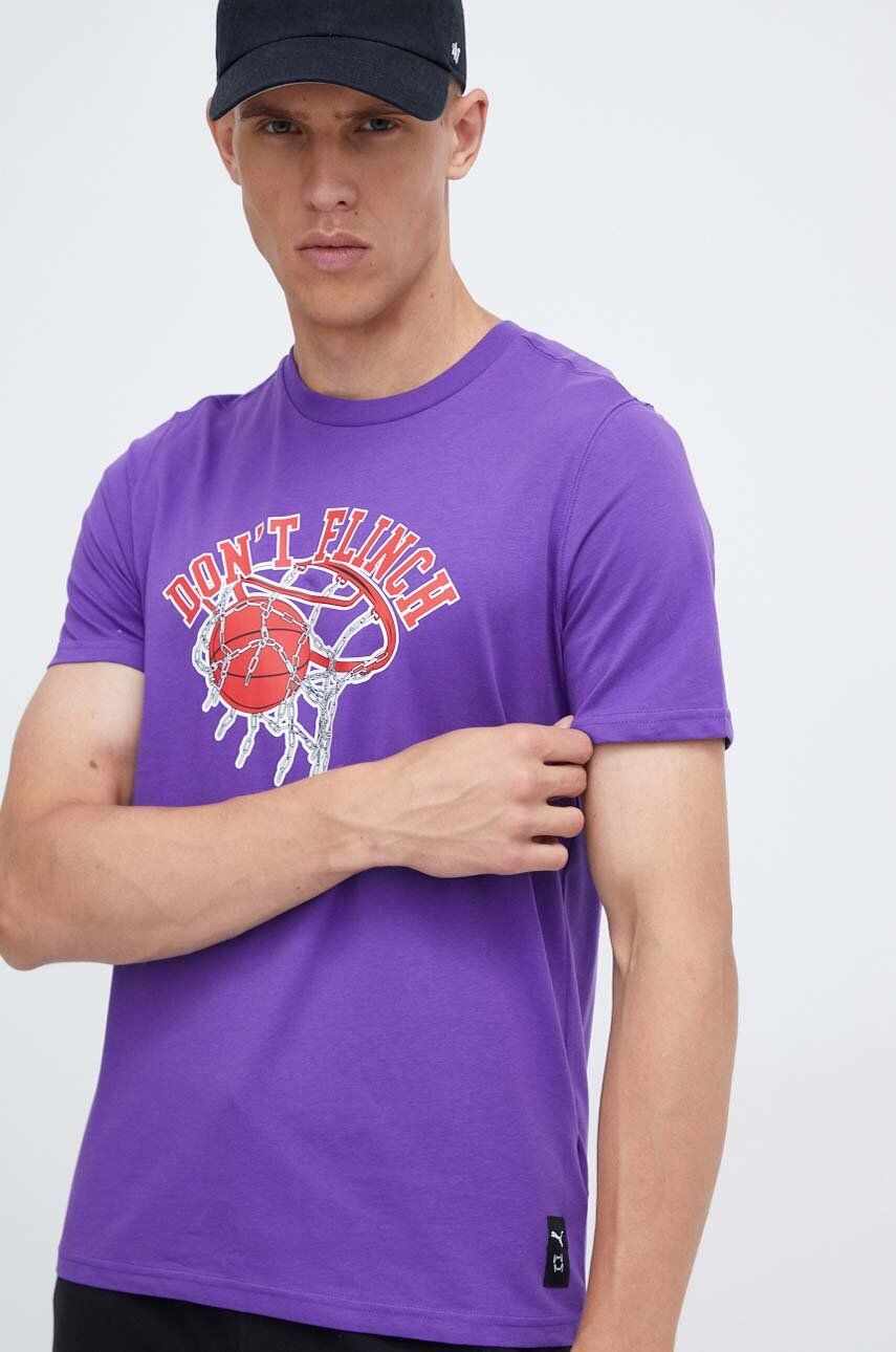 Puma tricou din bumbac culoarea violet, cu imprimeu