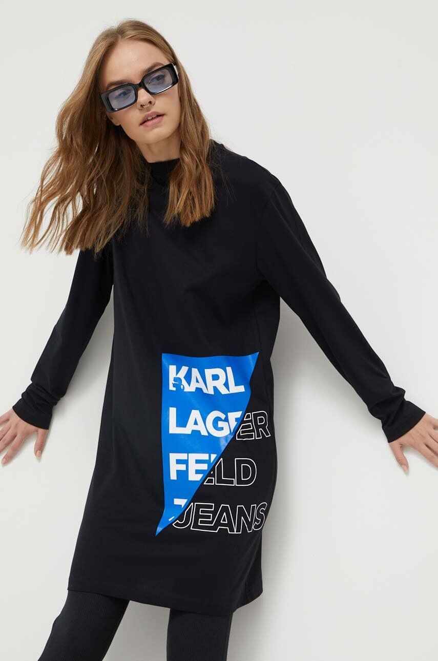 Karl Lagerfeld Jeans rochie din bumbac culoarea negru, mini, mulata