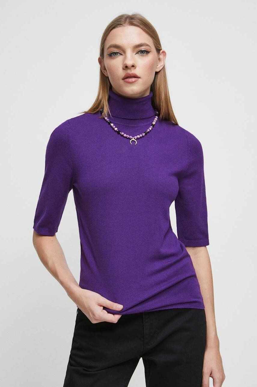 Medicine tricou femei, culoarea violet, cu guler
