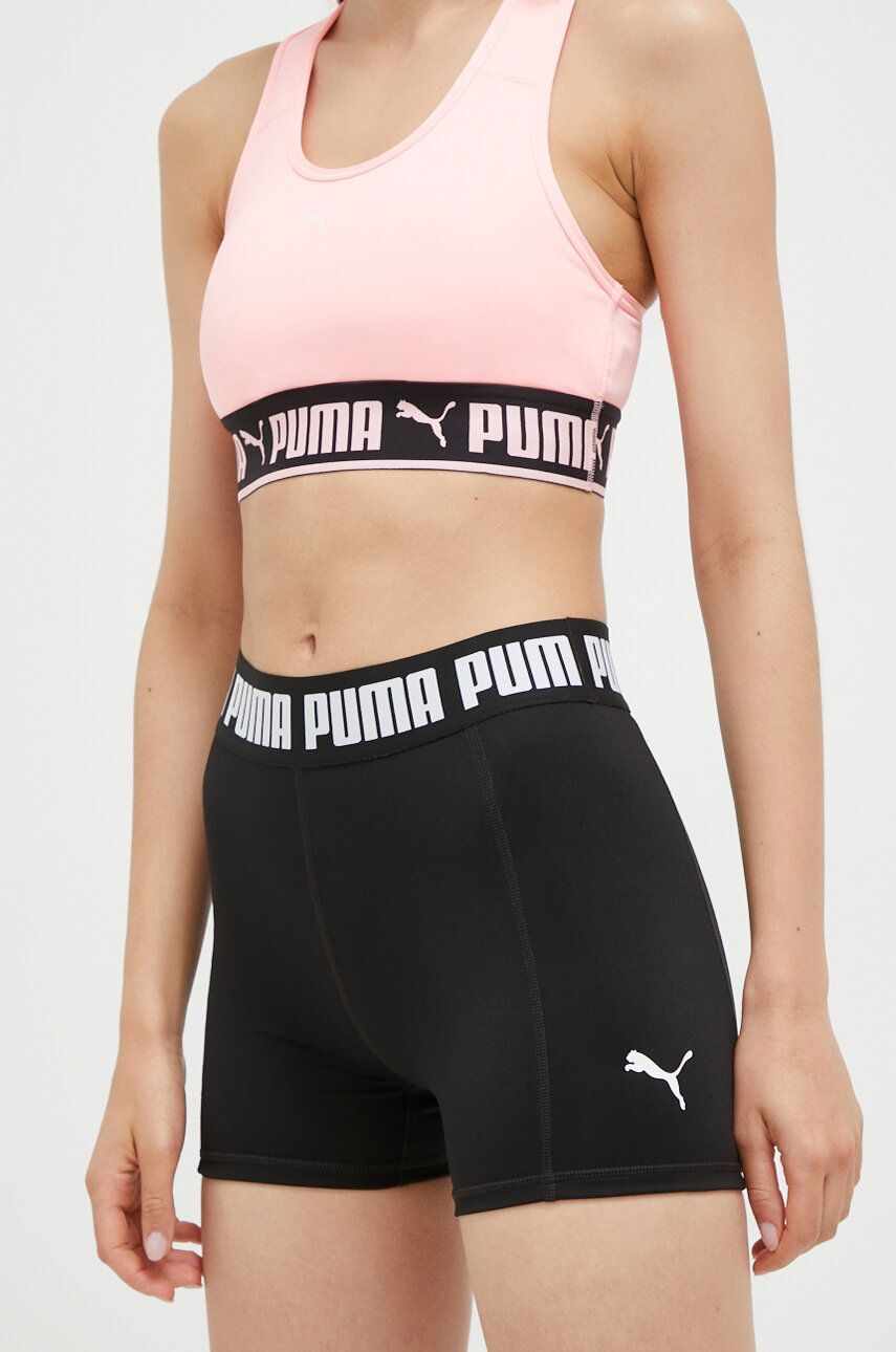 Puma pantaloni scurți de antrenament Strong culoarea negru, cu imprimeu, high waist