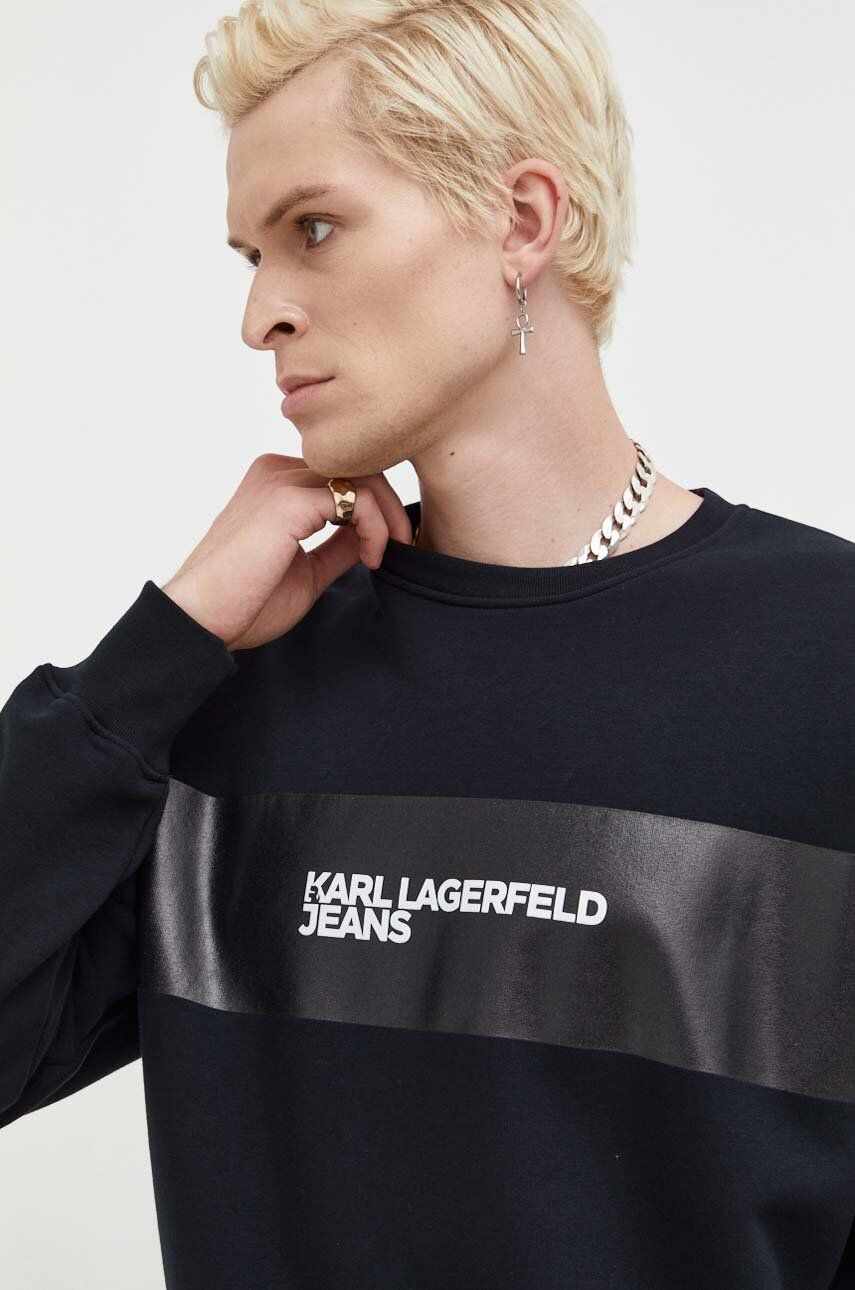 Karl Lagerfeld Jeans bluza barbati, culoarea negru, cu imprimeu