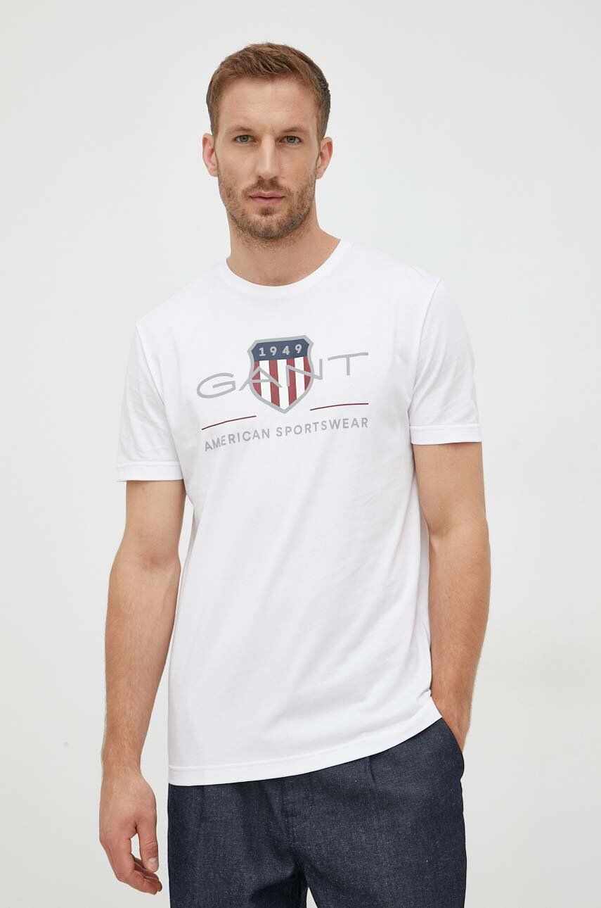Gant tricou din bumbac culoarea alb, cu imprimeu