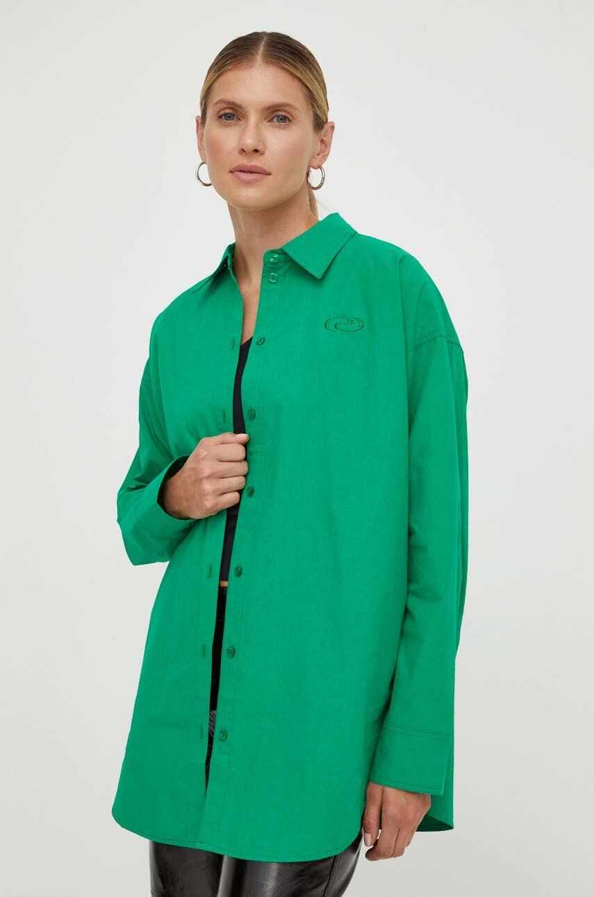 Résumé camasa din bumbac femei, culoarea verde, cu guler clasic, relaxed