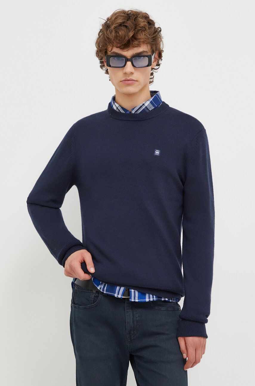 G-Star Raw pulover de lana barbati, culoarea albastru marin, light