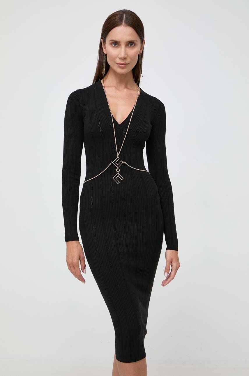 Elisabetta Franchi rochie din amestec de matase culoarea negru, mini, mulata