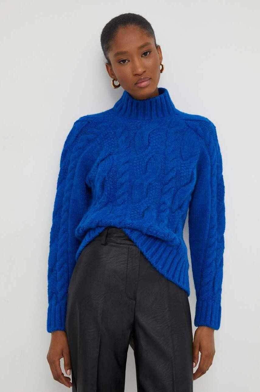 Answear Lab pulover de lana culoarea albastru marin, călduros, cu guler