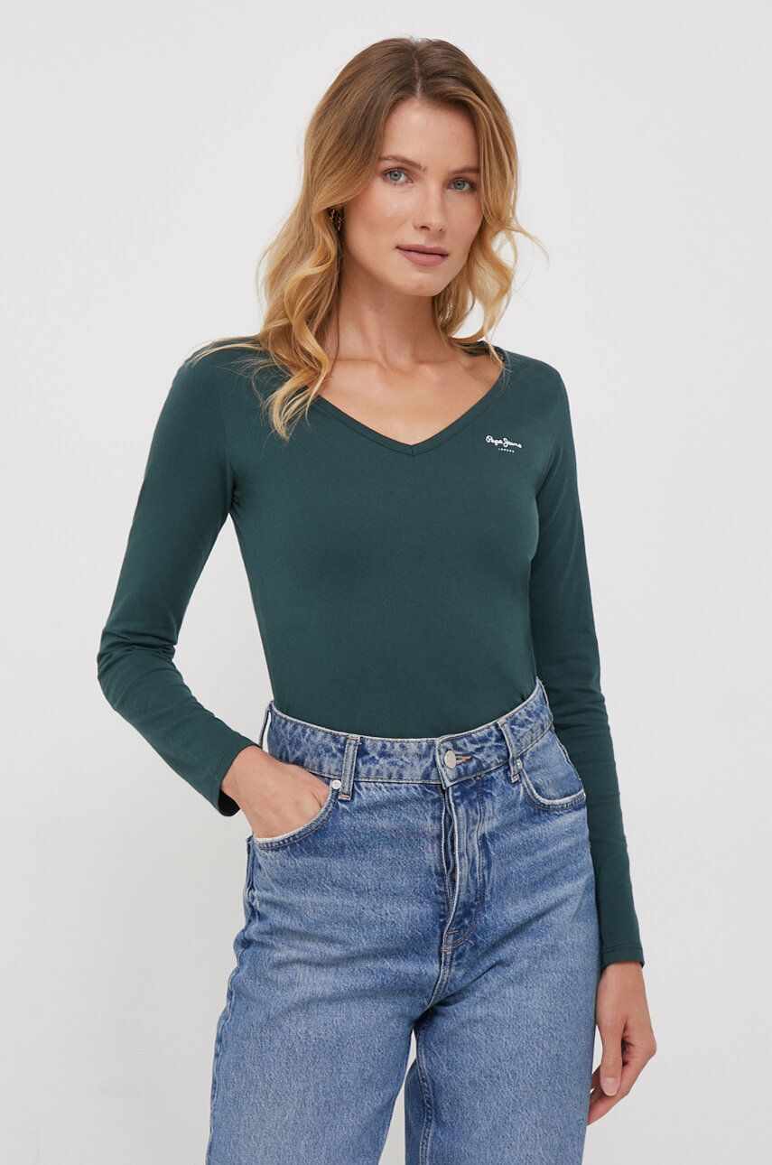 Pepe Jeans longsleeve din bumbac culoarea verde