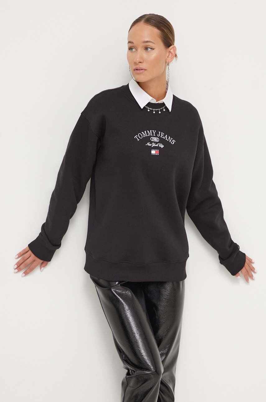 Tommy Jeans bluza femei, culoarea negru, cu imprimeu
