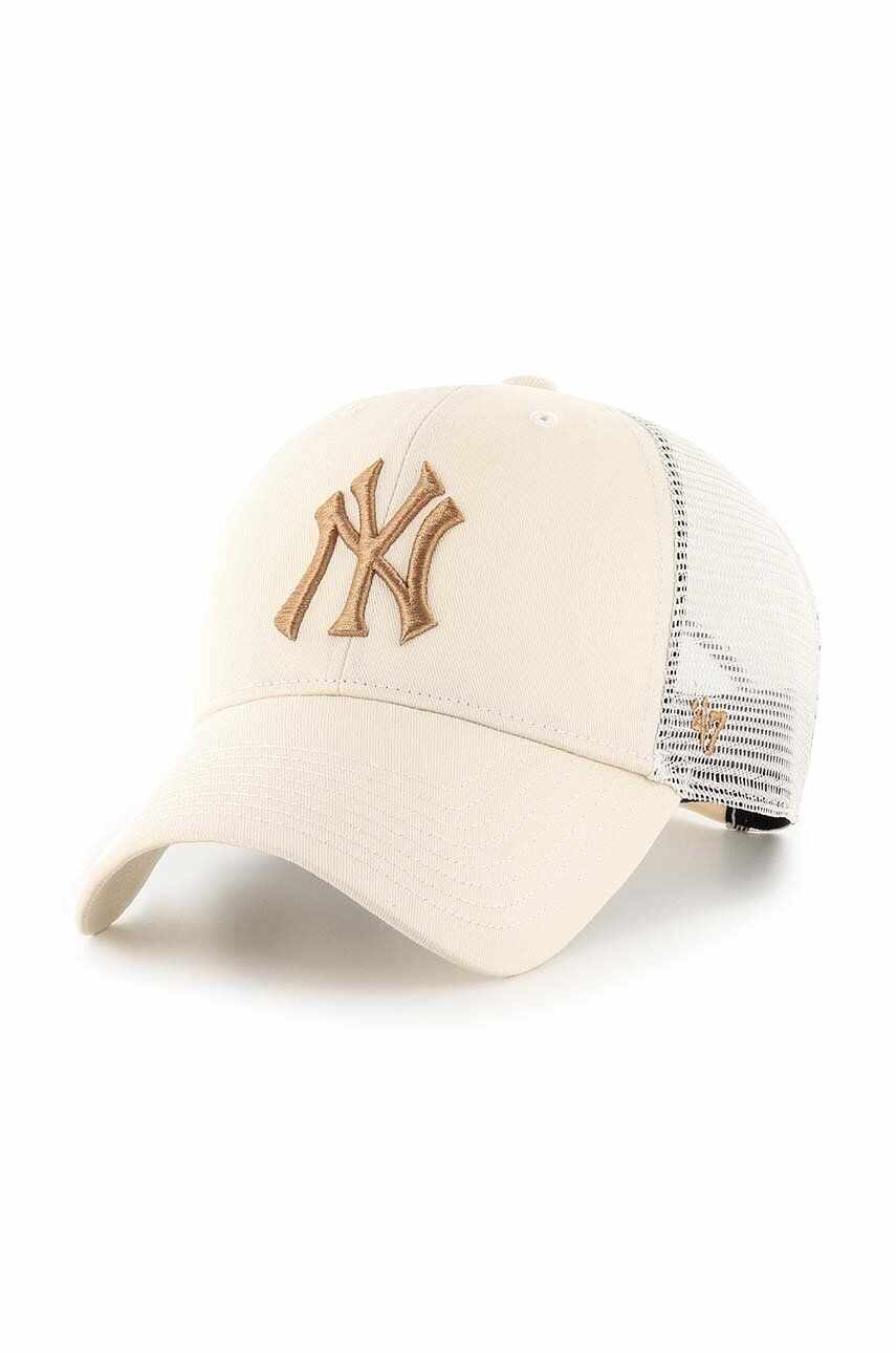 47brand sapca MLB New York Yankees culoarea bej, cu imprimeu