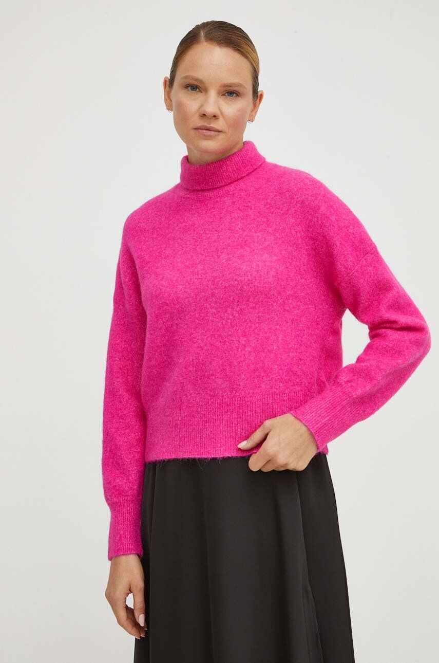 Samsoe Samsoe pulover de lana femei, culoarea roz, light, cu turtleneck